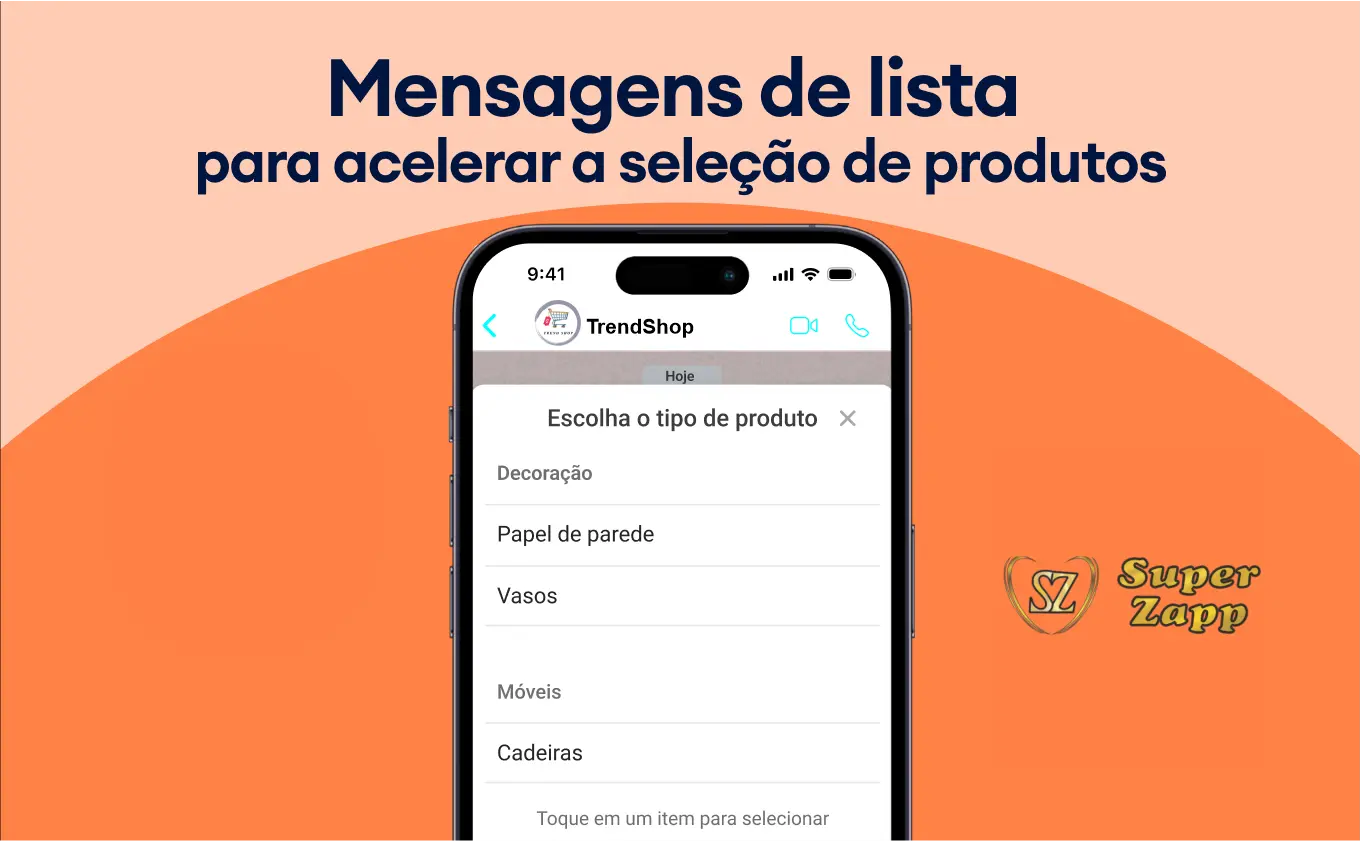 catálogo de produtos com mensagem de lista no WhatsApp - Super Zapp