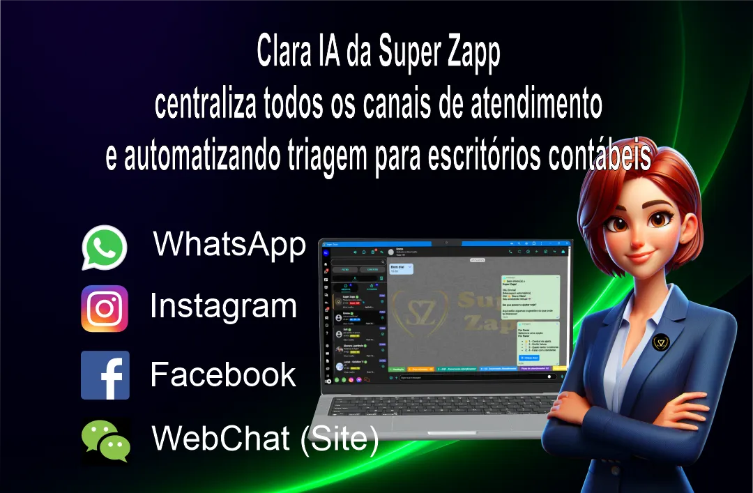 Clara IA da Super Zapp centralizando canais de atendimento e automatizando triagem para escritórios contábeis