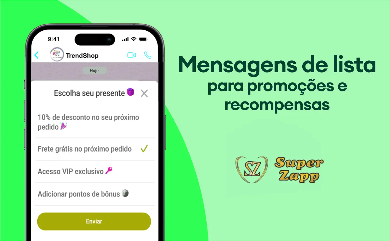 Cliente selecionando uma recompensa em lista interativa no WhatsApp com automação da Super Zapp