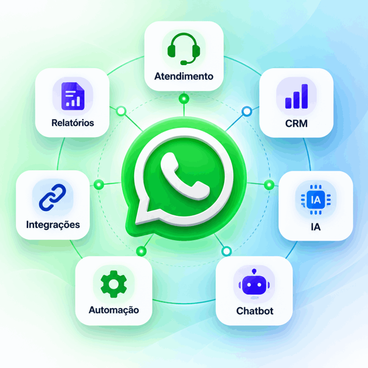 Comparativo de plataformas de atendimento no WhatsApp com atendimento, CRM, IA, chatbot, automação, integrações e relatórios