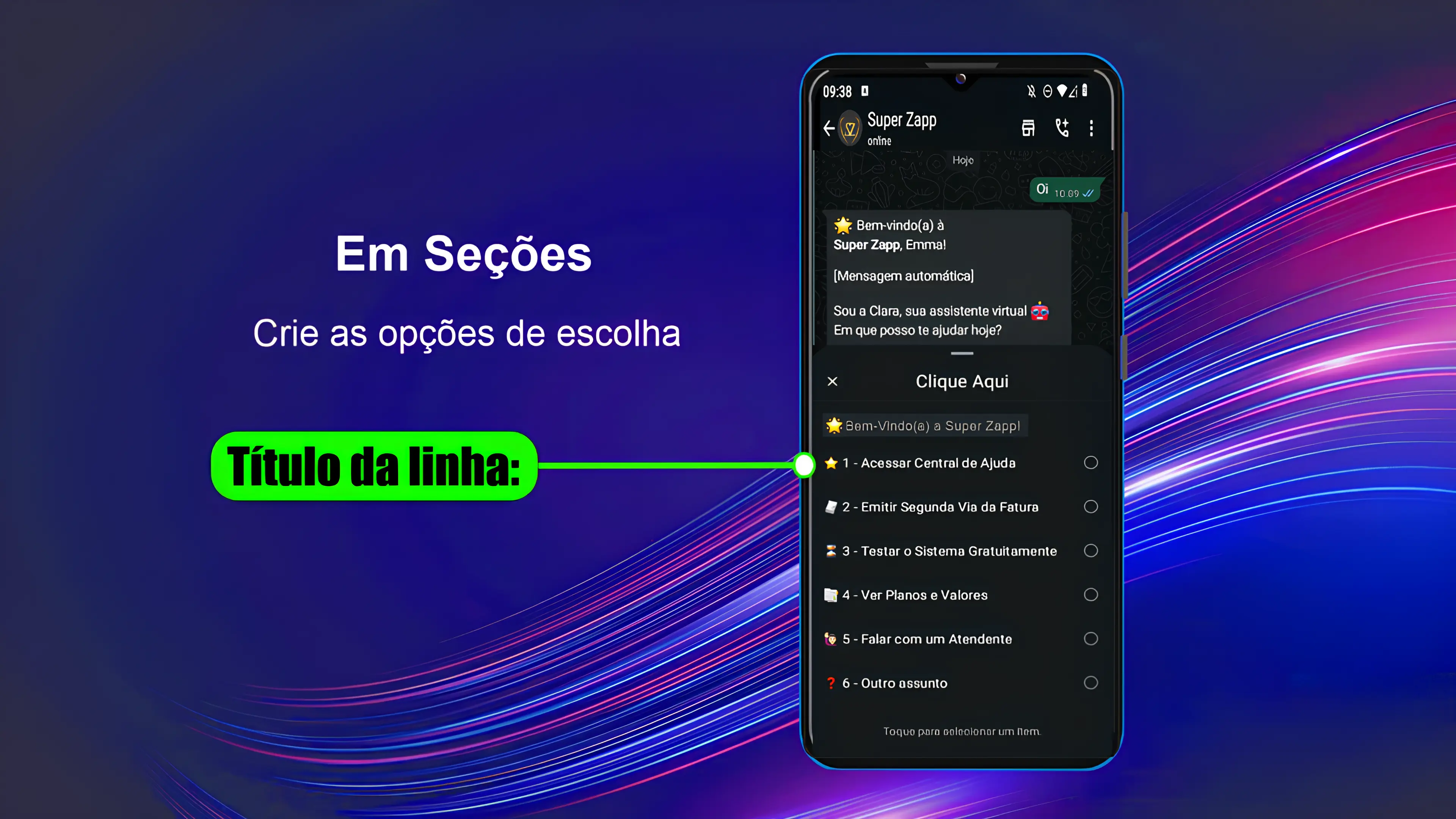 mensagem de lista no WhatsApp - Super Zapp